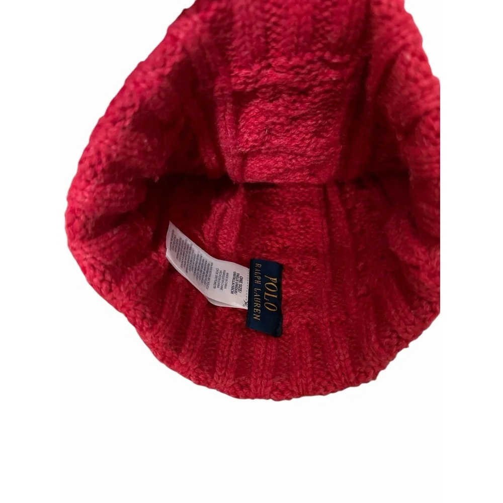 Polo Ralph‎ Lauren Men's Cable Knit Bear Beanie Red